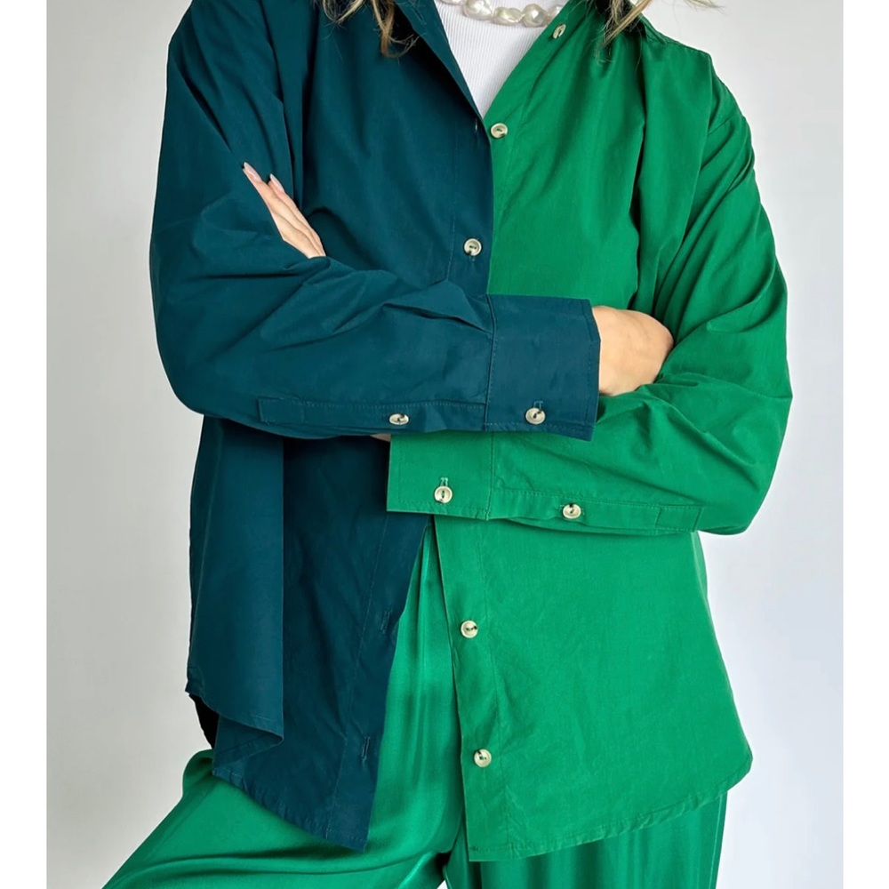 duo pop button down 
peacock-ivy very beautiful XS
